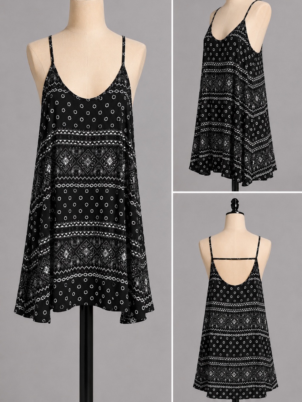 Free People Black White Boho Slip Dress Medium